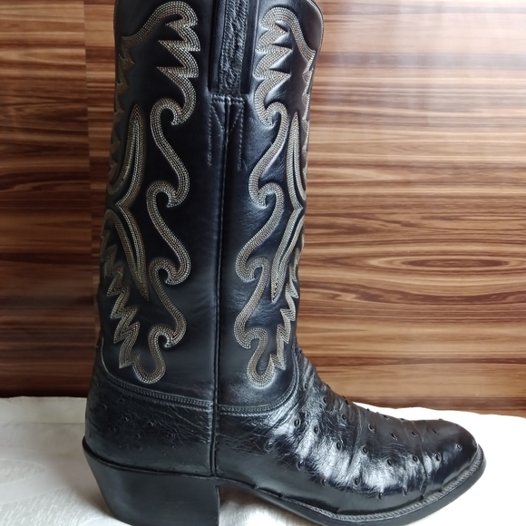 Lucchese Black Ostrich Boots Sz 10B - Picture 3 of 12